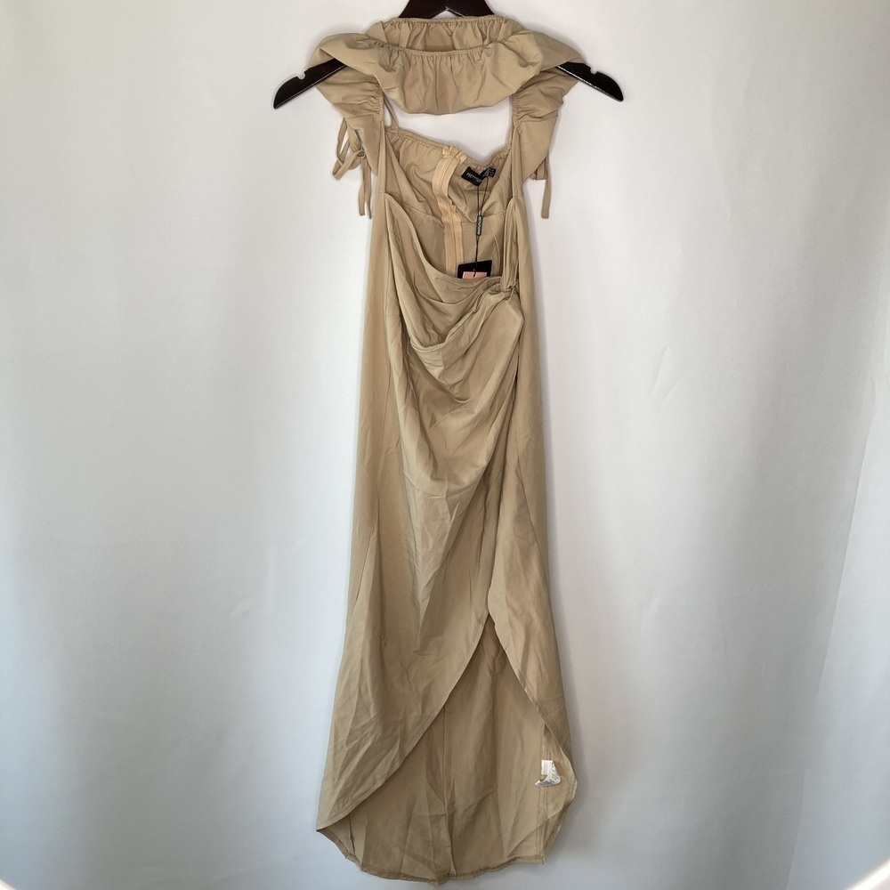 PrettyLittleThing Stone Strappy Cut Out Knotted Skirt Midaxi Dress Size 2